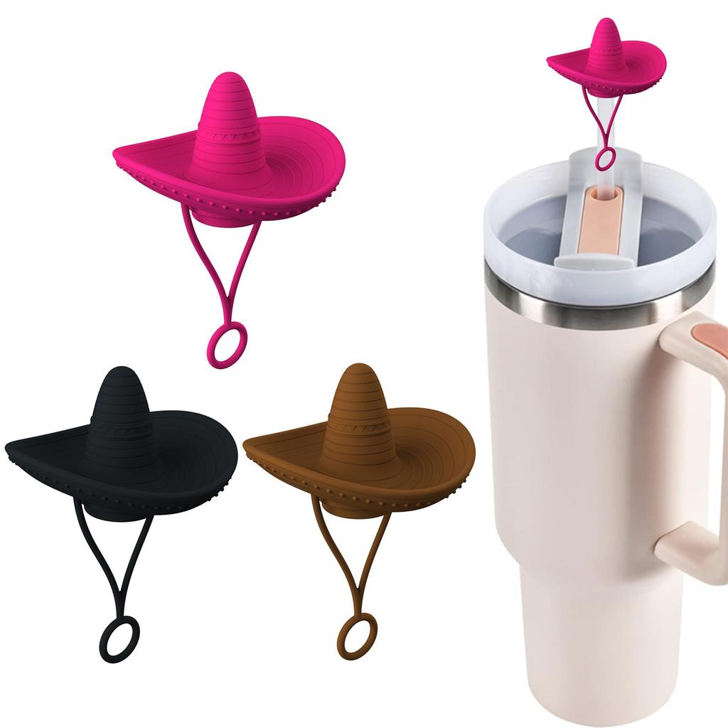 Hat Shaped Silicone Straw Cover Coffee Stirring Stick Decoration, Cocktail Decoration Reusable Silicone Straw