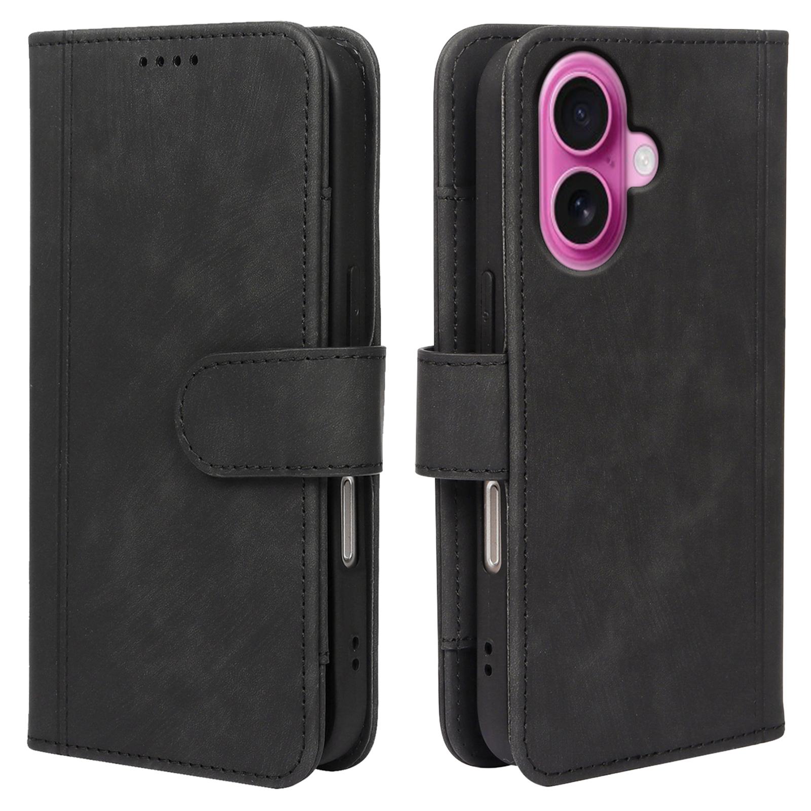 

Для iPhone 16 Кожаный чехол с узором линий Чехол-кошелек для телефона с 9 отделениями для карт Black