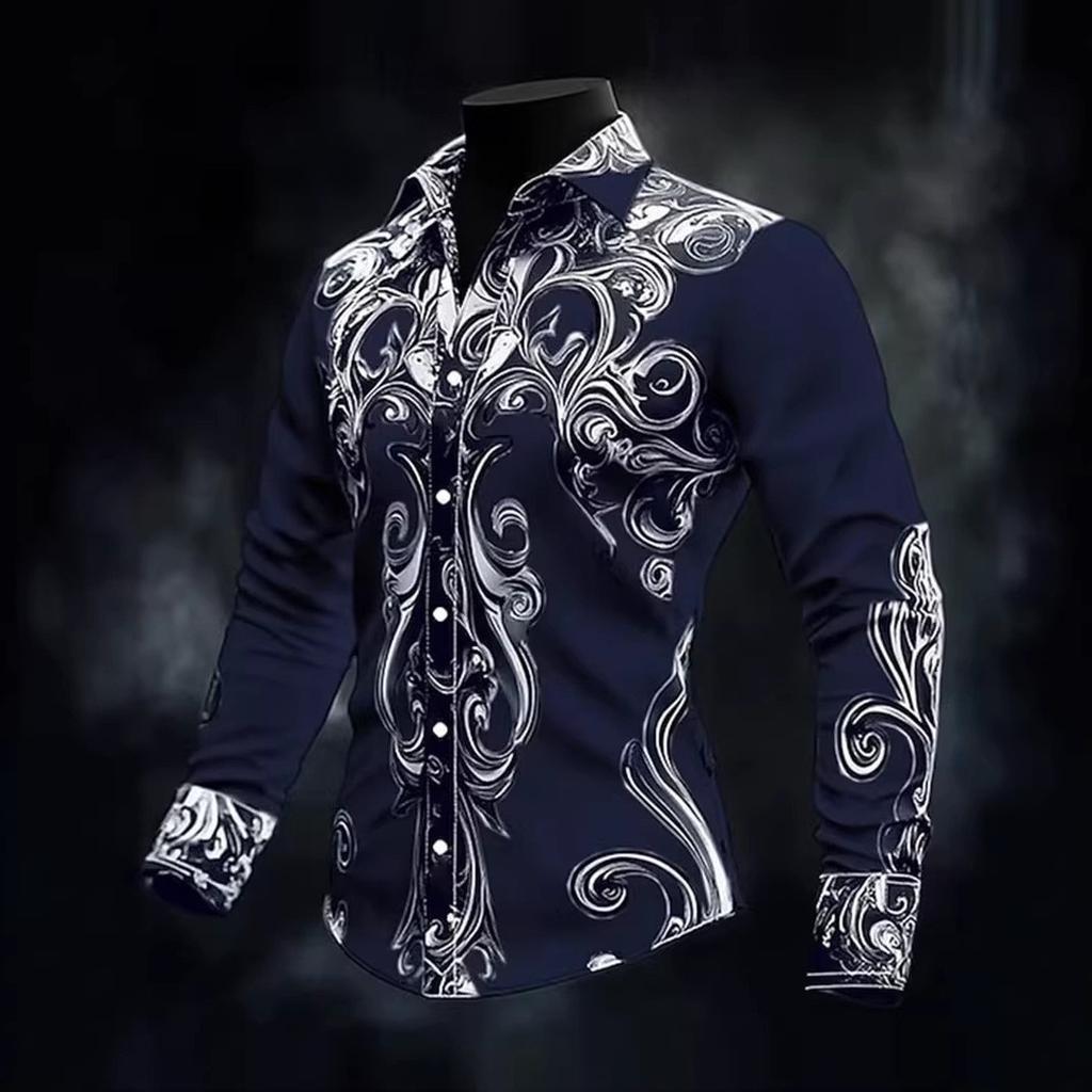 Neue Herrenbekleidung Frühling Herbst Mode Langarmhemd Herren Business Casual Printhemd Oberteile 100% Polyester