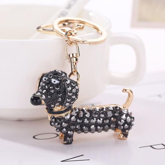 Key Chain Dachshund Dog Design Hanging Ornament Rhinestone Inlaid Bag Pendant