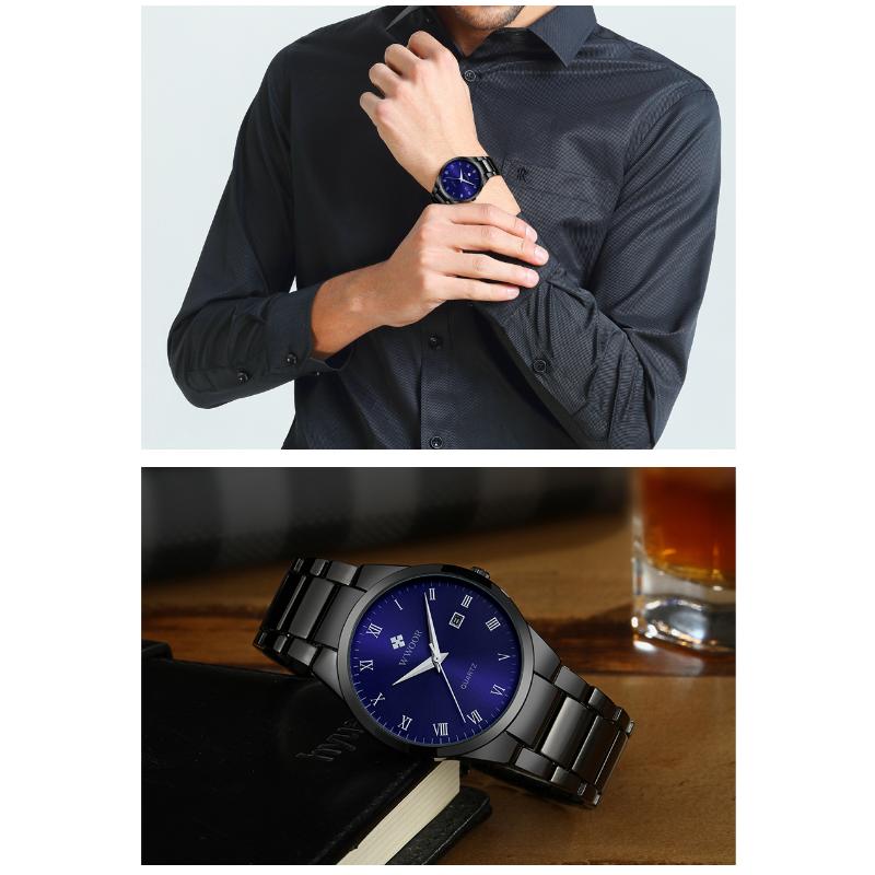 WWOOR Men's Watch Steel Strap Quartz Solid Strap