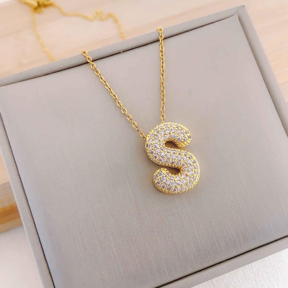 Necklace Female English Alphabet Necklace Female Hip Hop Full Zircon Delicate Clavicle Chain Personality Necklace