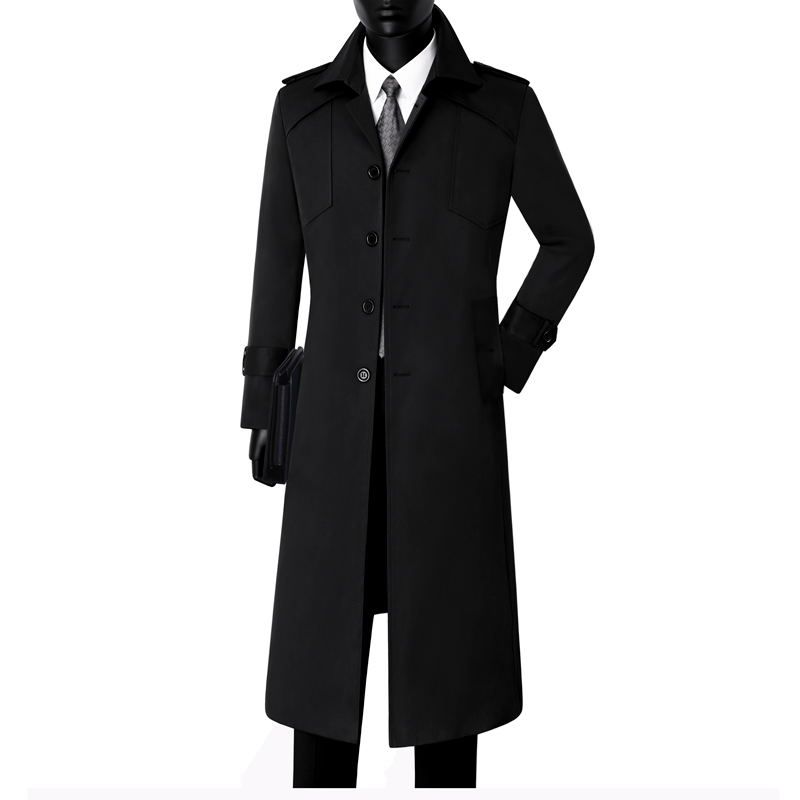 

Весенне-осенний удлиненный тренч большого размера свободного кроя в стиле кэжуал Black L