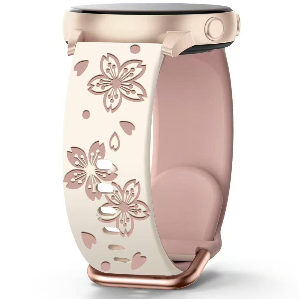 Universal 20mm Width Flower Engraved Watchband For Samsung Galaxy watch 7 6 4 5 Strap Huami Amazfit Active GTS 4 Mini 3 Pro GTR 2e Silicone Bracelet