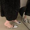 Flat Bottom Silver Gentle Bag Head Half Slippers Outer Wear New Spring and Summer Bow Single Shoes Mary Jane Shoes