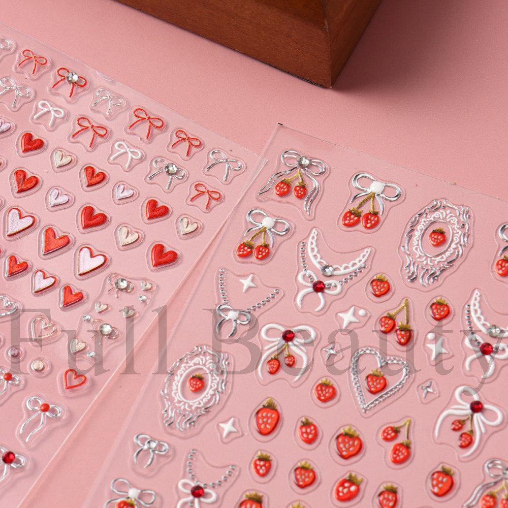 Nail Art Sticker Relief Three-Dimensional Crystal Diamond Jelly Cherry Strawberry Love Bow Point Diamond Adhesive Sticker