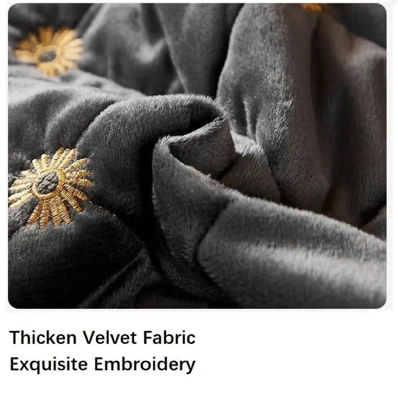 Luxury Thicken Velvet Quilted Bed Skirt Embroidered Bedspread Soft Plush King Size Fitted Sheet No Pillowcase