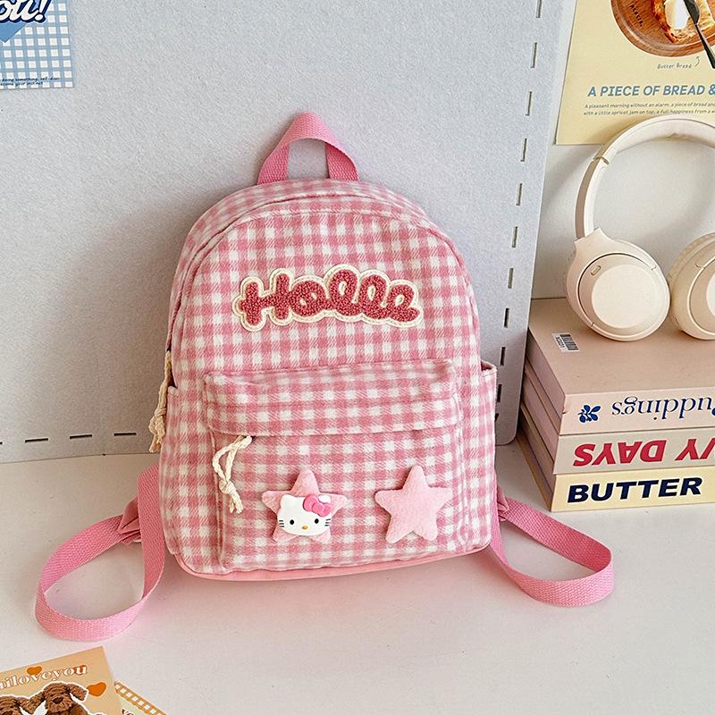 

Large Capacity Pink Plaid Japanese Cute KT Girls School Backpack