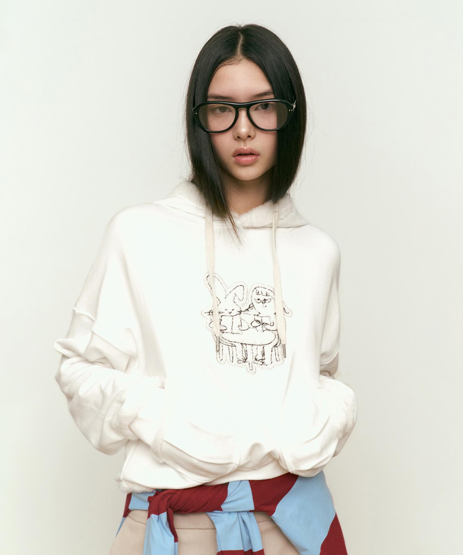 Kirsh Witty Bunny Graphic Fur Hoodie [Ivory] 1