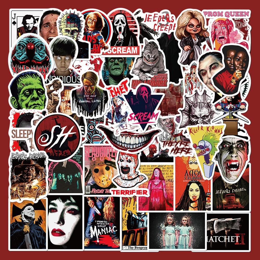 50 Pcs Horror Movie Combination Sticker Set Laptop Journal Phone Water Bottle Decoration