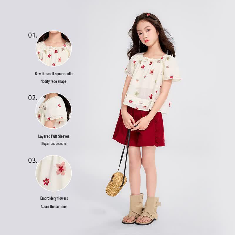 Blouse en coton à manches bouffantes florales pour filles Yuan Yuan Princess