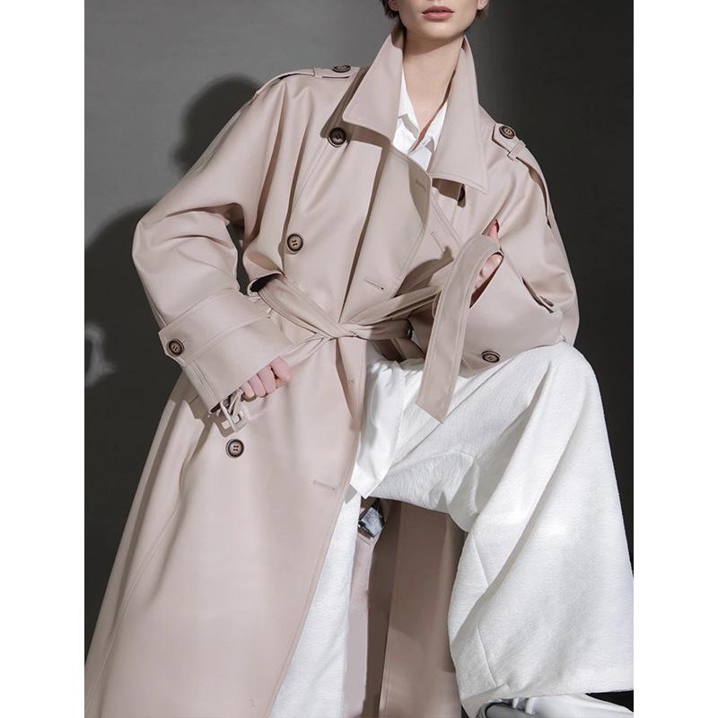 Rongtai Retro British Double-Breasted Tie-Waist Trench Coat for Women - 2025 Spring Collection