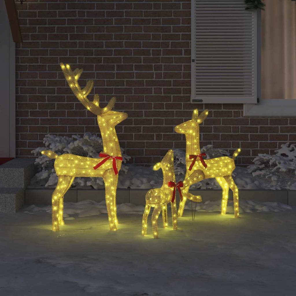 Reindeer Family Set of 3 Warm White Fabric 68 x 26 x 127 cm
