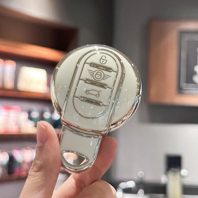 Husă pentru chei de mașină cu breloc din piele PU pentru BMW MINI Cooper F54 Clubman F55 F56 F57 F60 Countryman cheie inteligentă cu 3 butoane