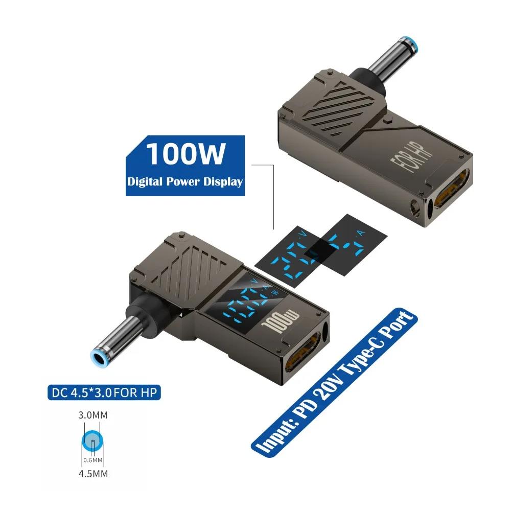 Digital Display USB-C to DC Converter Fast Charging PD 100W Laptop Power Connector Intelligent Universal for Lenovo/HP/Dell 5