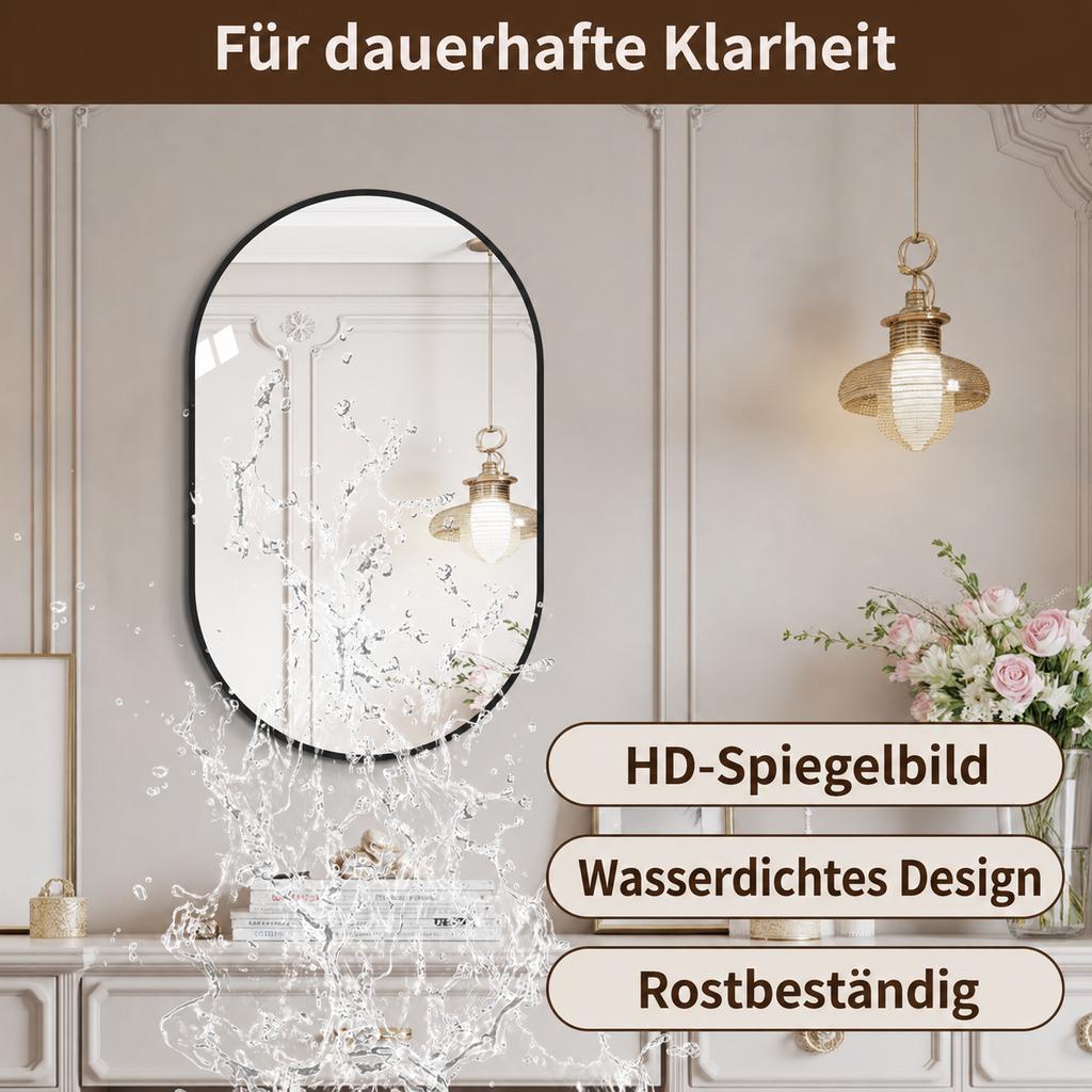 60×90cm Arch Wall Mirror with Black Aluminum Frame – HD Copper-Free Silver Mirror, Vertical or Horizontal Hanging Decorative Mirror
