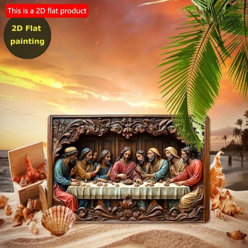 2D Flaches Holzschild 30*20cm Vintage "Das letzte Abendmahl" Jesus Christus Thema Holzwandkunst-Plakette - Kirchendekor, Café-Wandkunst Dekoratives Schild