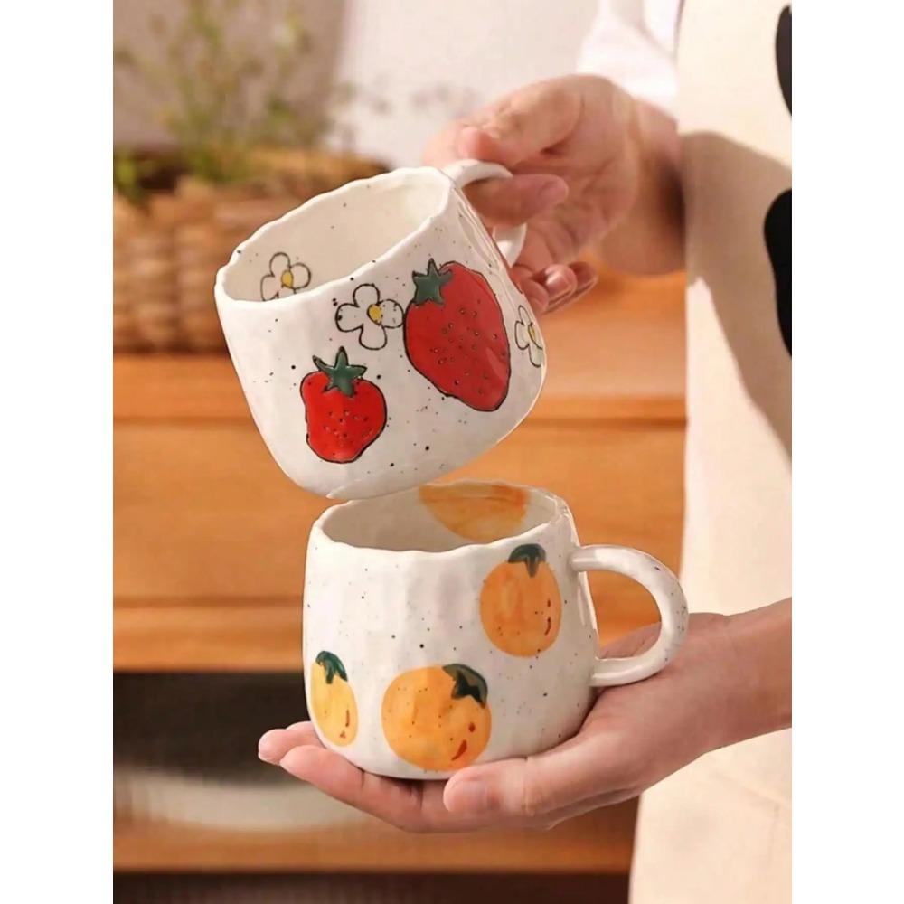 1 Hand-painted Ceramic Coffee Cup with Fruit Pattern, Perfect for Home, Office, Event Gifts, Holiday Gifts, Birthday Gifts