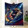 "Soccer Player Dynamic Kick Illustration Warm Quilt- Flannel Blanket for Bedroom, Living Room, Sofa, and Nap