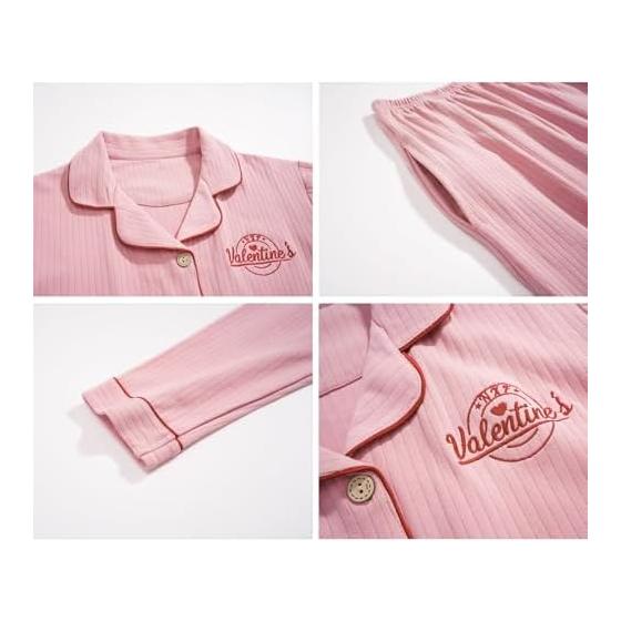 [Volen] Women's Pajamas, 100% Cotton, Room Wear, Women's, Long Sleeve, Top and Bottom Set, Loungewear, Skin-friendly, Comfortable, Open Front, Loose,