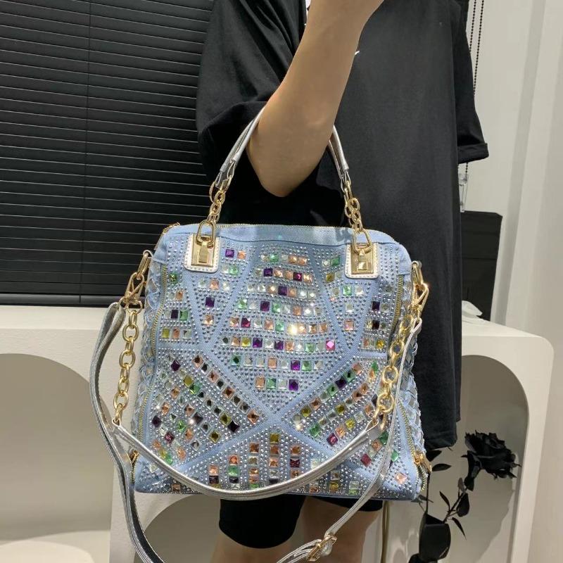 Women's Jeans Woven Tote Bag Large Capacity Diamond Shoulder Bag Fashion