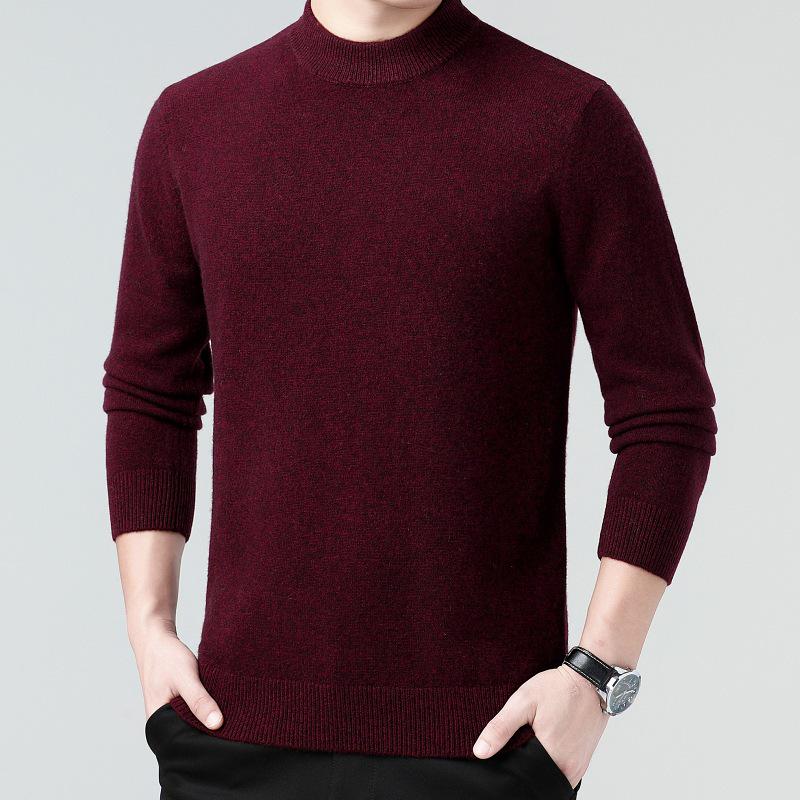 Men's 100% Wool Sweater, 2025 Autumn/Winter, Thickened Warm Half-High Collar, Middle-Aged Dad Knitwear
