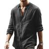 Camisa Casual Masculina de Outono Masculina de Cor Sólida com Gola Alta e Manga Comprida de Linho Cardigã Camisas
