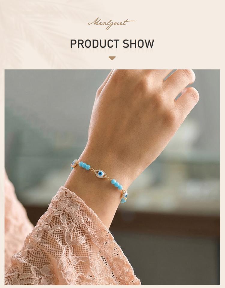 Turkish Eye Bracelet for Women Stainless Steel Turquoise Beads Chain Pearl Lucky Charm Protection Amulet Summer Gift
