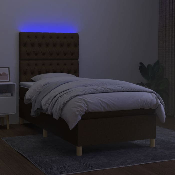 Exclusive House - Slatted Bed Base and Mattress and LED Dark Brown 90x190cm