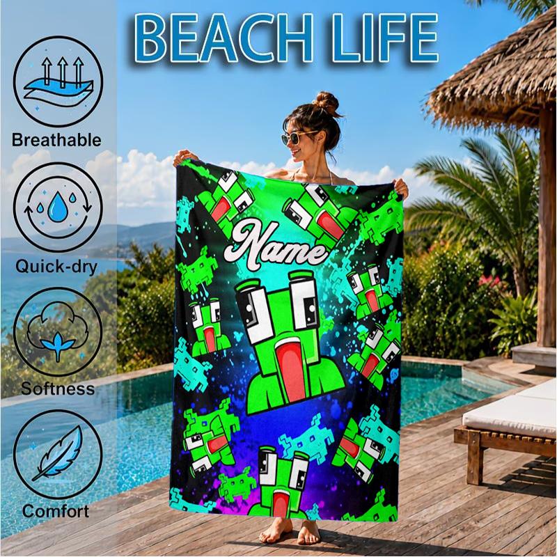 Custom Name Space Alien Un-speakable Beach Towel Microfiber Beach Towel, Lightweight and Quick-Dry, for Summer Travel, Swimming Pool Gift