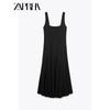 Zaprha 2025 New Arrival Black Dress Wide Shoulder Strap Square Collar Midi Skirt Dress Waist Slim Looking 4088046
