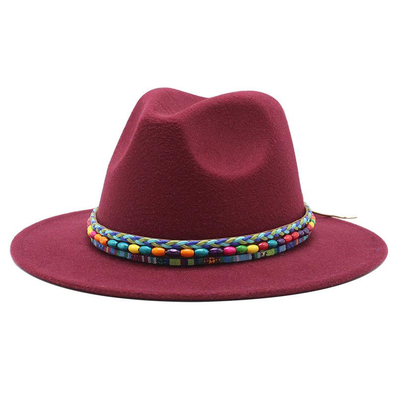 Woolen Jazz Top Hat Women'S Minority Style Retro Flat-Brimmed Big Eaves Hat