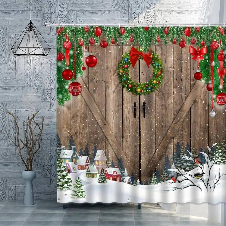 Old Wooden Door Shower Curtain Farm Barn Door Rural FarmHouse Decoration Polyester Fabric Bath Curtain Bathroom Accessories Set