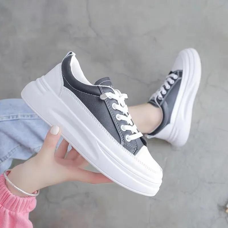 Fashion Women Korean Version Platform Casual Sport Sneakers for Women PU Leather Flat White Running Vulcanized Ladies Shoes