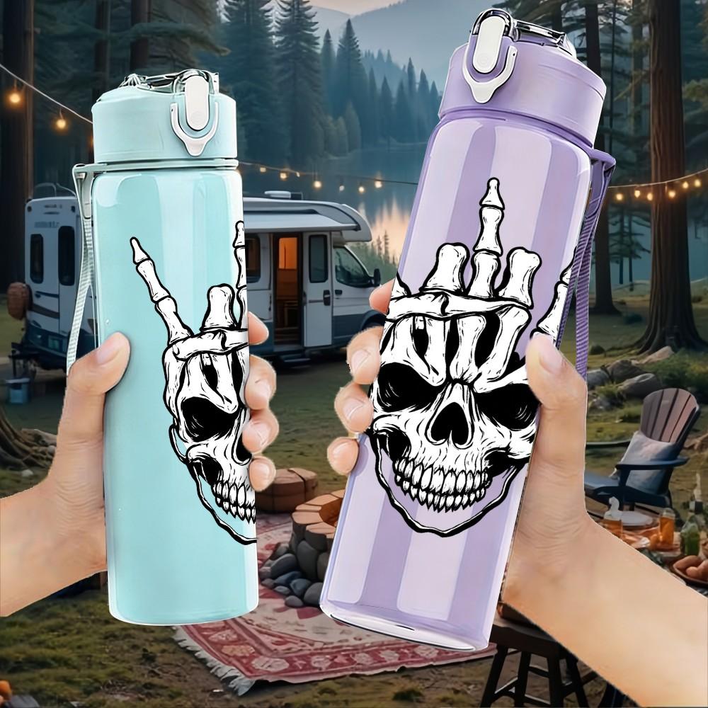 1PC Rock Hand Skull Sign 750ml Color Plastic Sports Water Bottle Leakproof Flip Straw Lid Suitable for Sports Office Home Use
