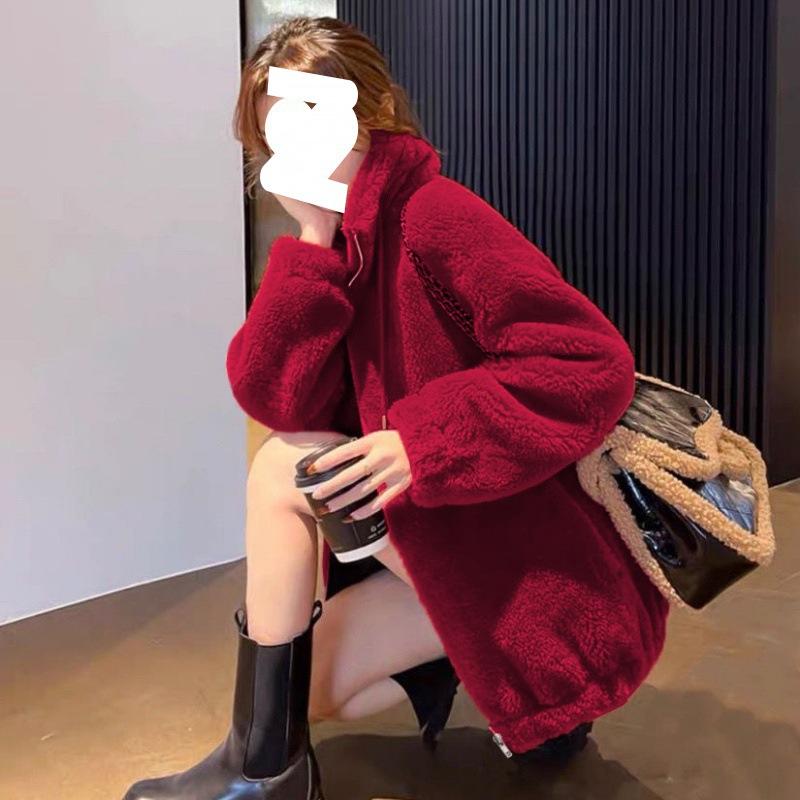 Women's Trendy Winter Coats with Velvet and Thickened Double-sided Velvet Stand-up Collar Warm Sweatshirt for Women Cardigan Zipper Fleece for Women