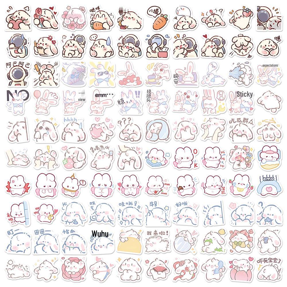 

Sleepy Rabbit Cartoon Stickers - Cute Decorative Designs for Phones, Luggage & More