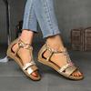 Fashion 2025 Summer Bohemian Ethnic Sandals Woman Zipper Roman Women'S Plus Size Flat Sandals Leather Velvet Shoes Rome Flock Pu Slides