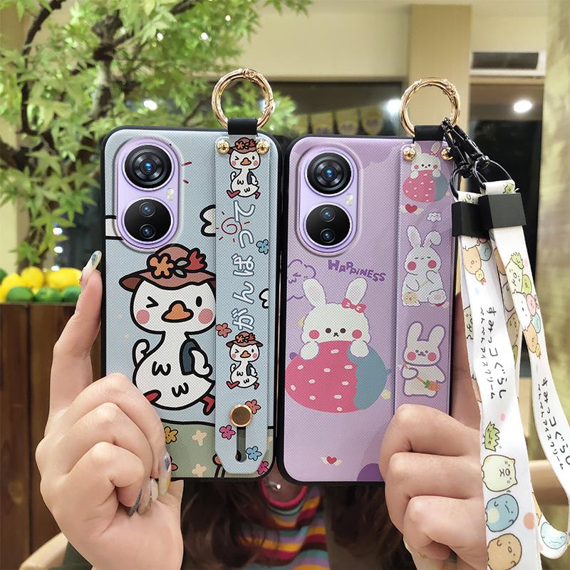 Fashion Design Kickstand Phone Case For Blackview A200 Pro Back Cover Dirt-resistant Wristband Anti-dust Cartoon Lanyard