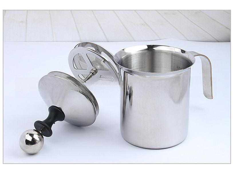 Japanese 800ml Stainless Steel Manual Milk Frother with Double Filter for Cappuccino