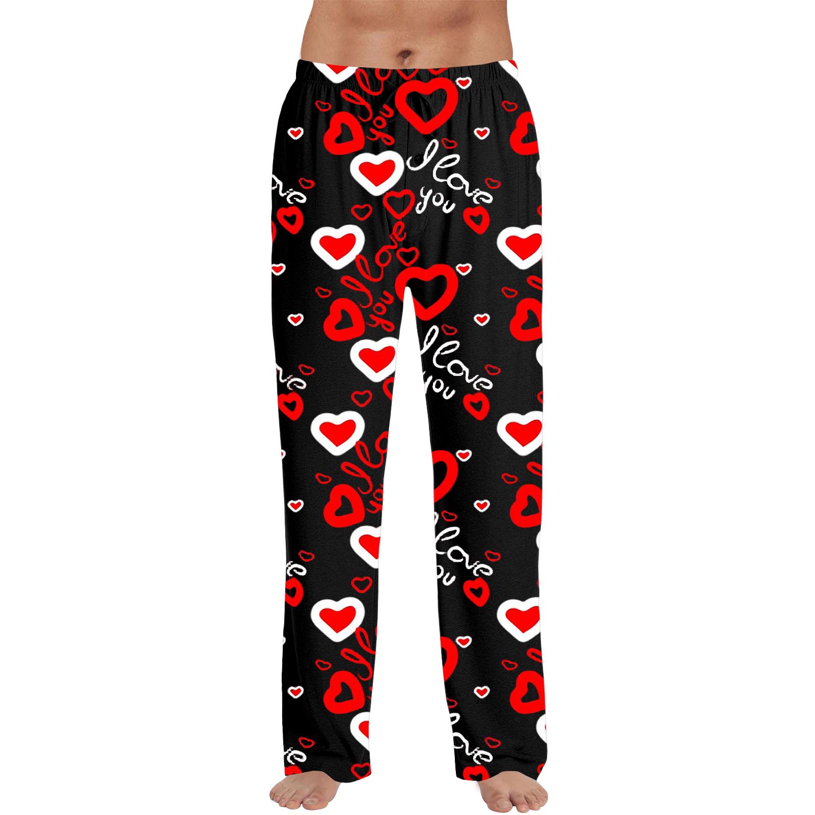 

Men s Valentine s Day Fashion Printed Casual Straight Leg Pants S червоний