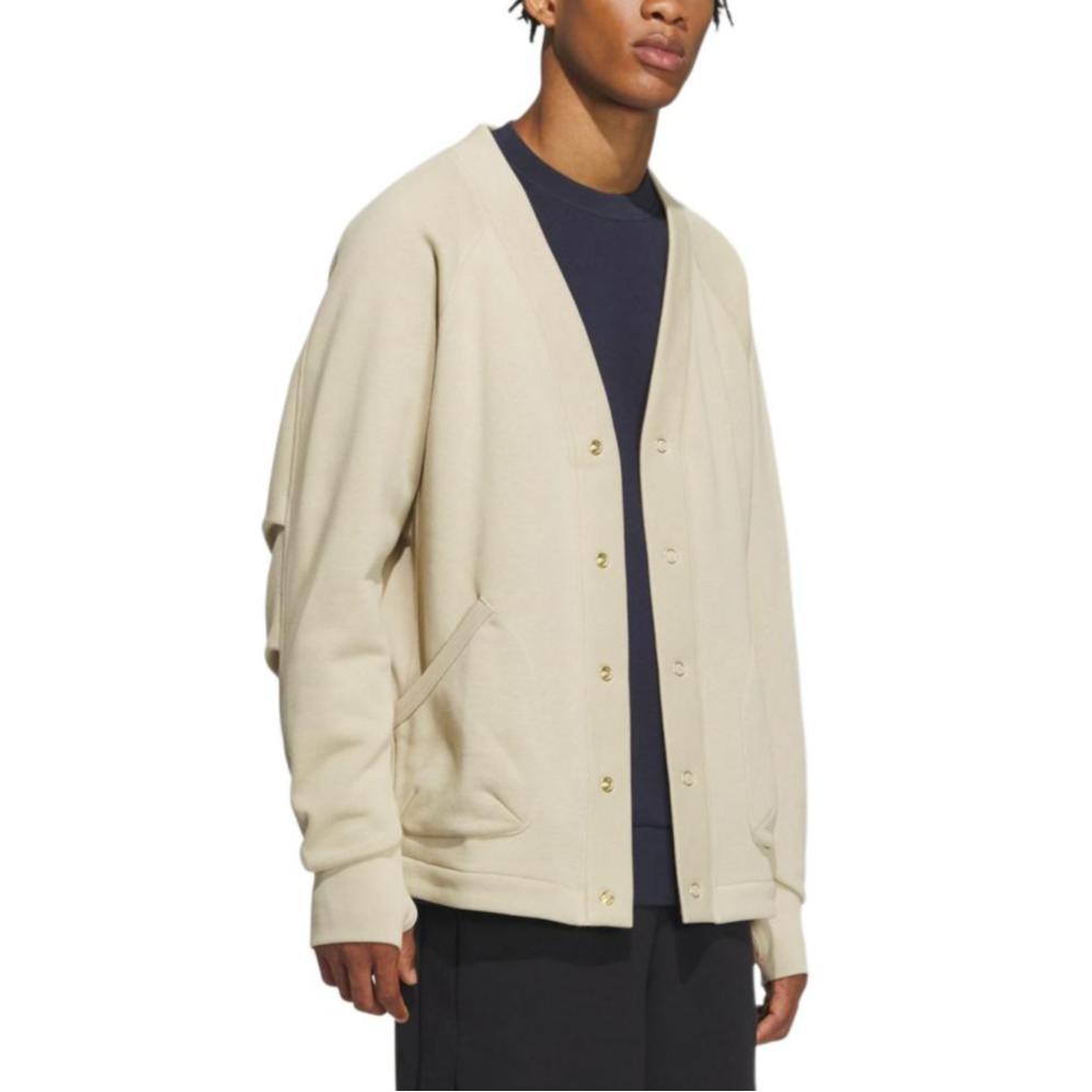 Adidas All Szn Oversized Cardigan Solid Color Letter Logo Embroidery Detail Long Sleeve Knit Sweater Men cardigans Prairie-Brown IY4281