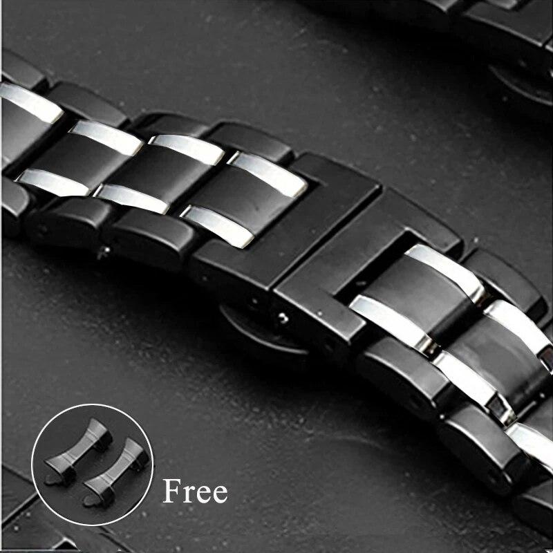 5 Pointer Solid Stainless Steel Strap 12/13/14/15/16/17/18/19/20/21/22/23/24mm Butterfly Buckle Men Women Metal Watch Band