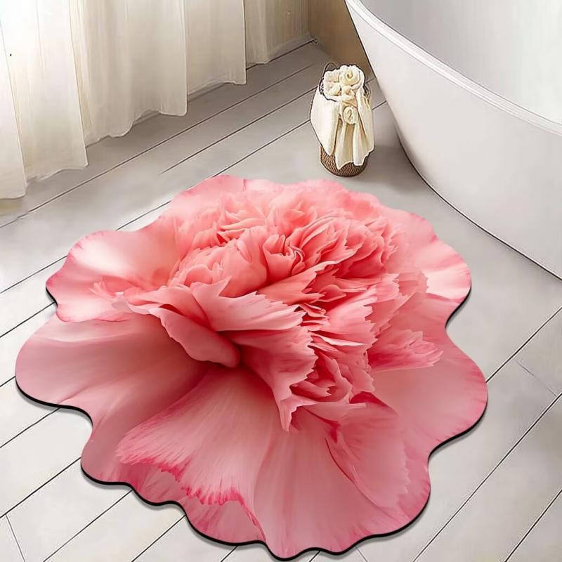 3D Floral Carpet Irregular Shaped Floor Mat for Kitchen Bathroom Bathroom Door Non Slip Mat