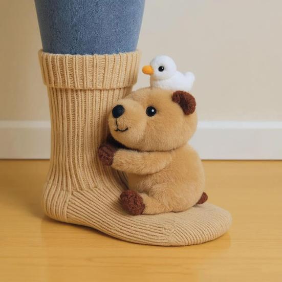 3D Plysj Dyresokker Søte Strikkede Sokker med Myke Dyr Elastiske Morsomme Dovendyr Kattesokker for Dyreelskere Julegave