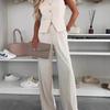 1116 Women's New Elegant Commuter V-Neck Button Decorative Vest Pants Set