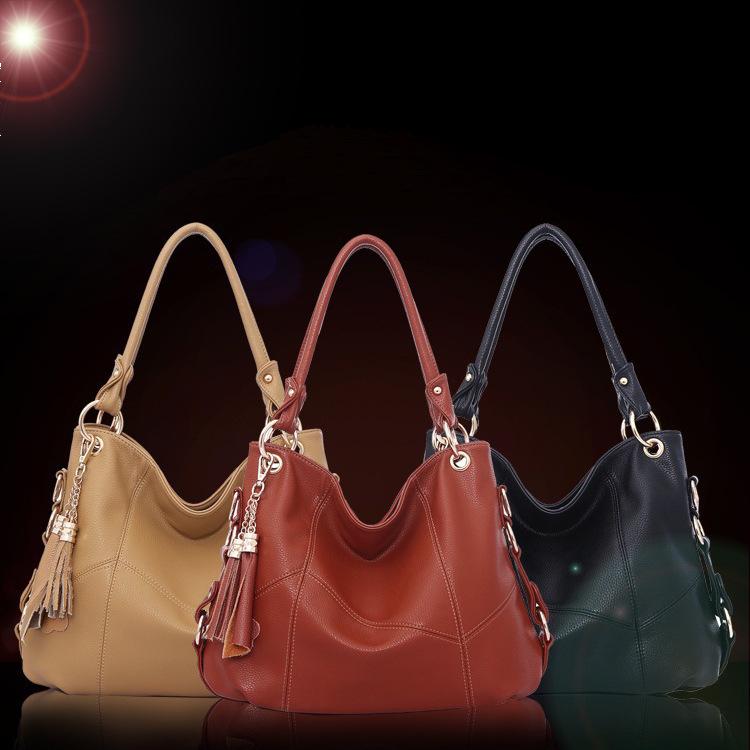 Women's Bag New European and American Fashion Popular Women's Style, Trendy Single Shoulder Fringed Splicing Soft Leather Portable Messenger Bag