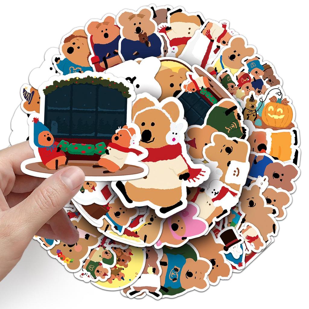 50-Pack Cute Pepper Bear Stickers - Korean Cartoon Style for DIY Stationery & Phone Decor