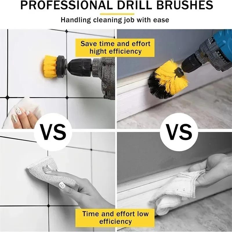 Electric Drill Brush Kit All Purpose Cleaner Auto Tires Cleaning Tools for Tile Bathroom Kitchen Round Plastic Scrubber Brushes