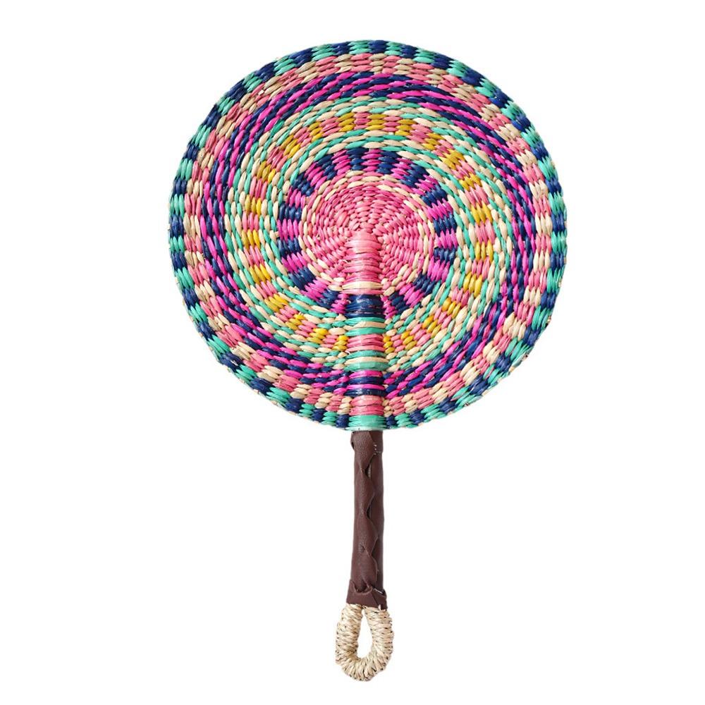 Vintage Seagrass Woven Fan Bohemian Summer Cooling Fan Decorative Handheld Fans Home Decoration